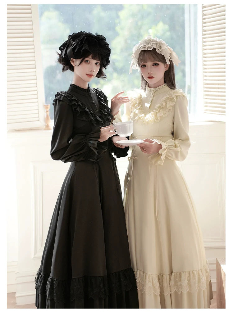With PUJI - White Daylight - Elegant Lolita Long Sleeve OP Dress, Side Zipper