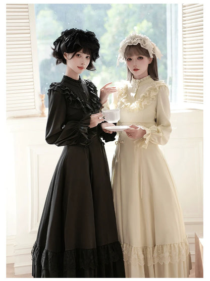 With PUJI - White Daylight - Elegant Lolita Long Sleeve OP Dress, Side Zipper