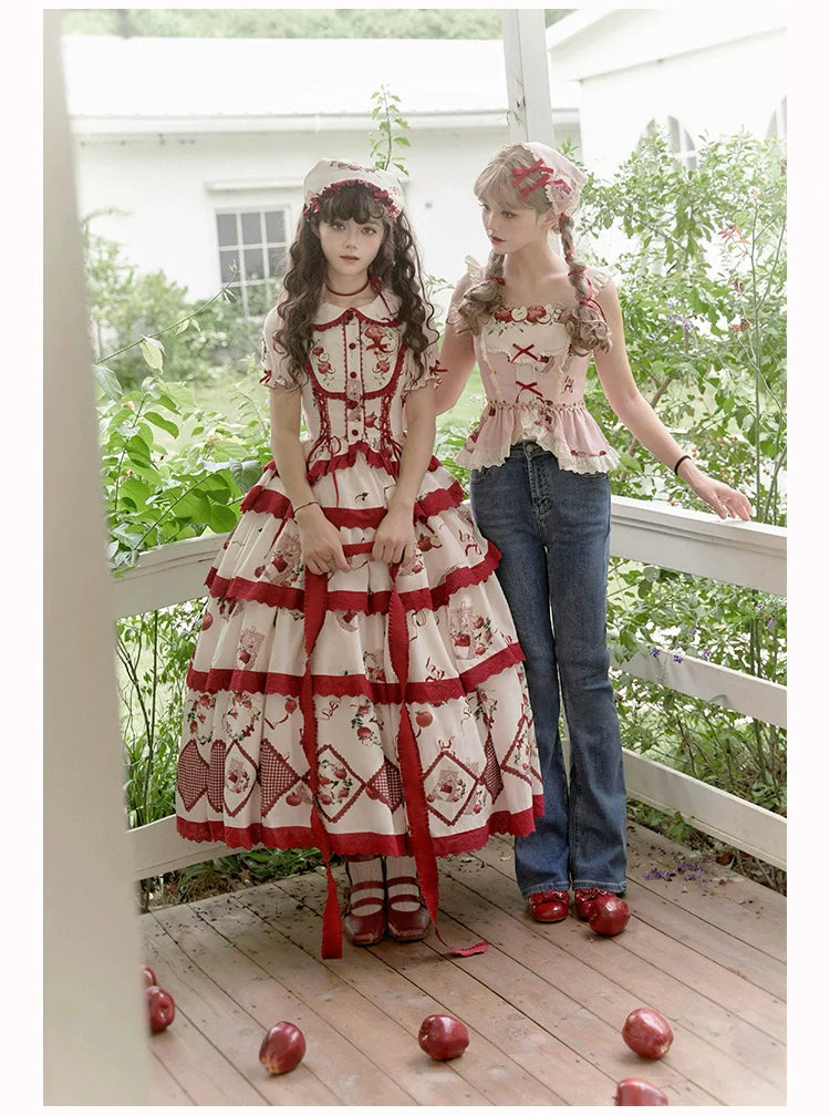 With PUJI - Apple Orchard - Country Lolita SK Embroidered Twins Lolita Top Skirt