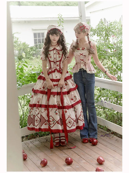 With PUJI - Apple Orchard - Country Lolita SK Embroidered Twins Lolita Top Skirt