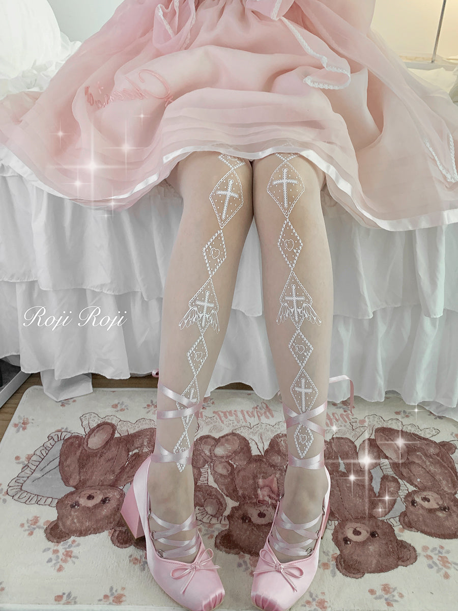 Roji Roji - Sweet Lolita White Print Tights