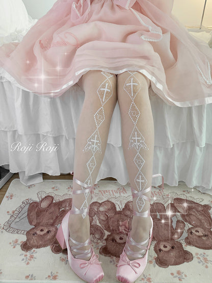 Roji Roji - Sweet Lolita White Print Tights