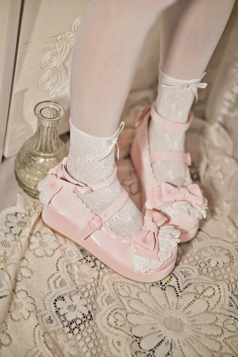 Jiujiu Lolita - Milky Puff - Sweet Lolita Heels Shoes, Round Toe With Petite Wedge