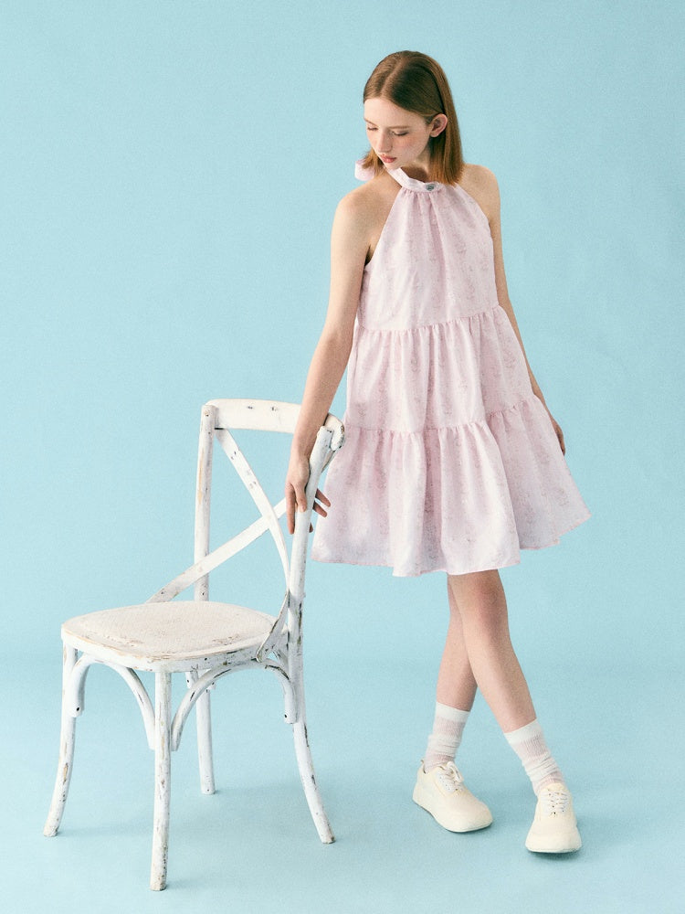 Floral Halterneck Tiered Sleeveless Mini Dress【s0000002209】