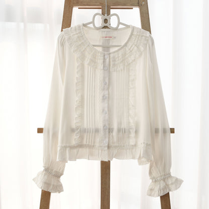 MIST - Wine Drunk Rose - Sweet Cotton Lolita Blouse with Ruffles and Pleats