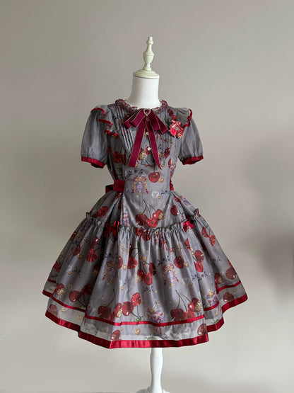 Gloaming - Sweet Lolita Cherry print Short Sleeve OP and SK Set