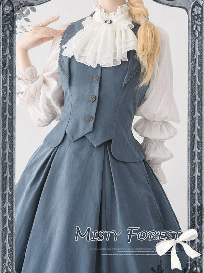 Forest Wardrobe - Misty Forest - Elegant Vintage Fishbone Lolita Long Skirt & Vest