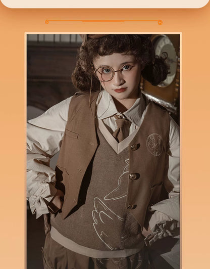 Piggy Bun - Famous Detective Goose - Ouji Lolita Retro Brown Sweater Vest