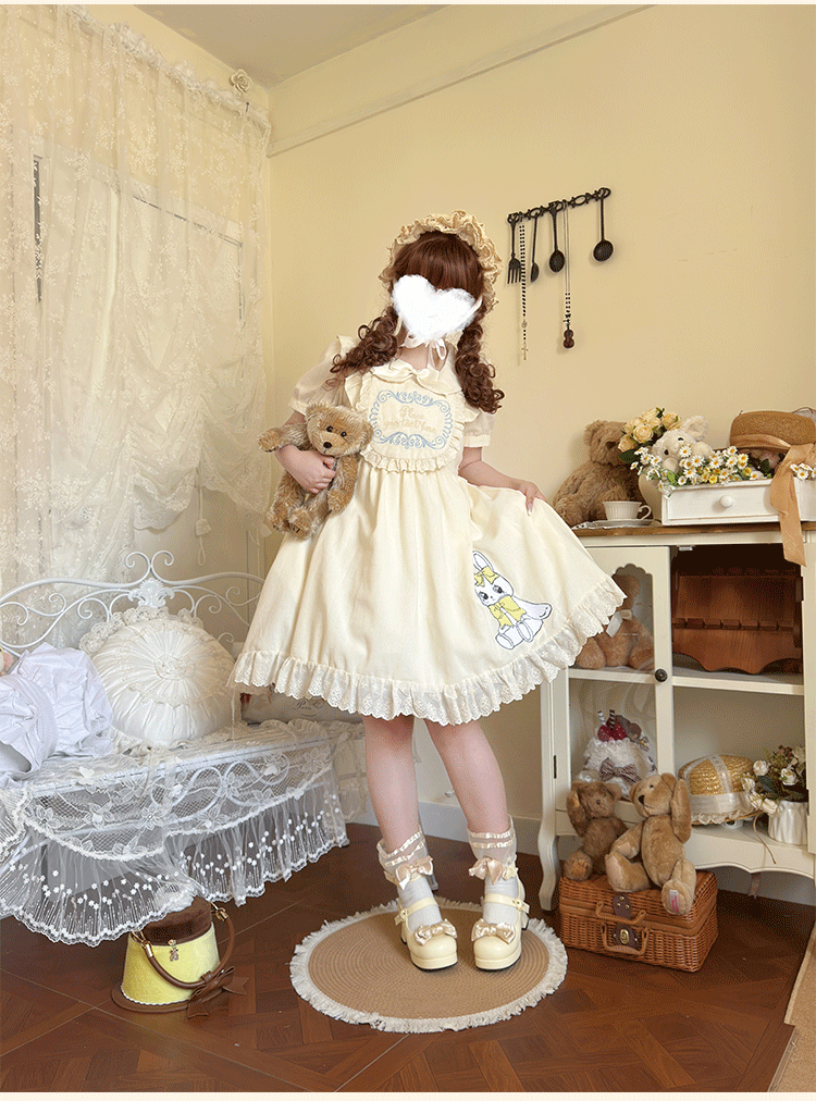Niu Niu - Sweet Dream Bunny - Plus Size Kawaii Lolita Apricot OP