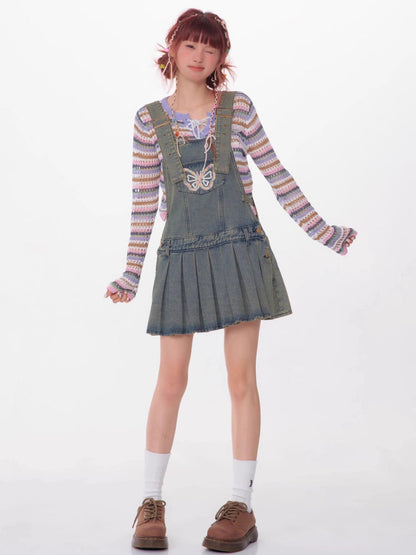 Denim suspender skirt【s0000007531】