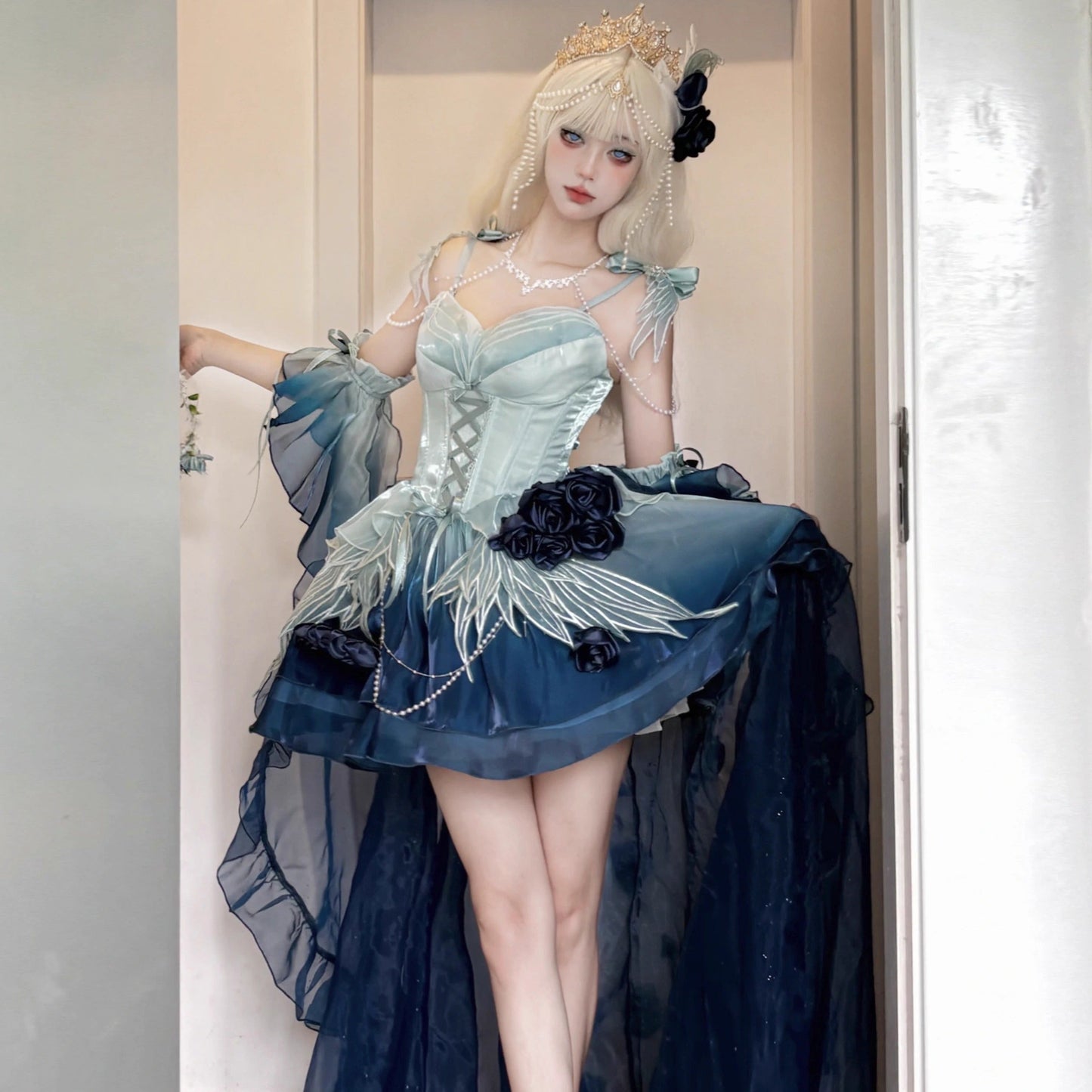 Meowing and fruity - Swan Fantasy - Fairy Lolita Short JSK Ballet-Style Jumper Dress