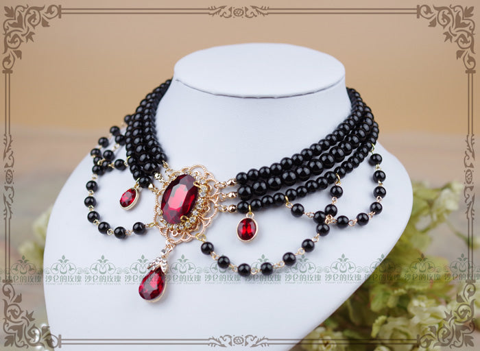 Rose of Sharon - Customized Lolita Pearl Necklace with Gemstone Pendants