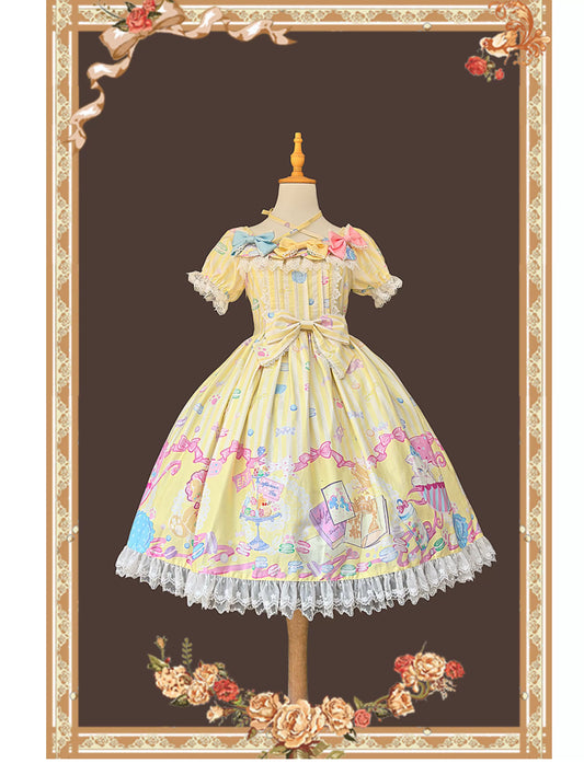 Infanta - Macaron Dolly House - Sweet Lolita OP Printed Dress, Side Zipper