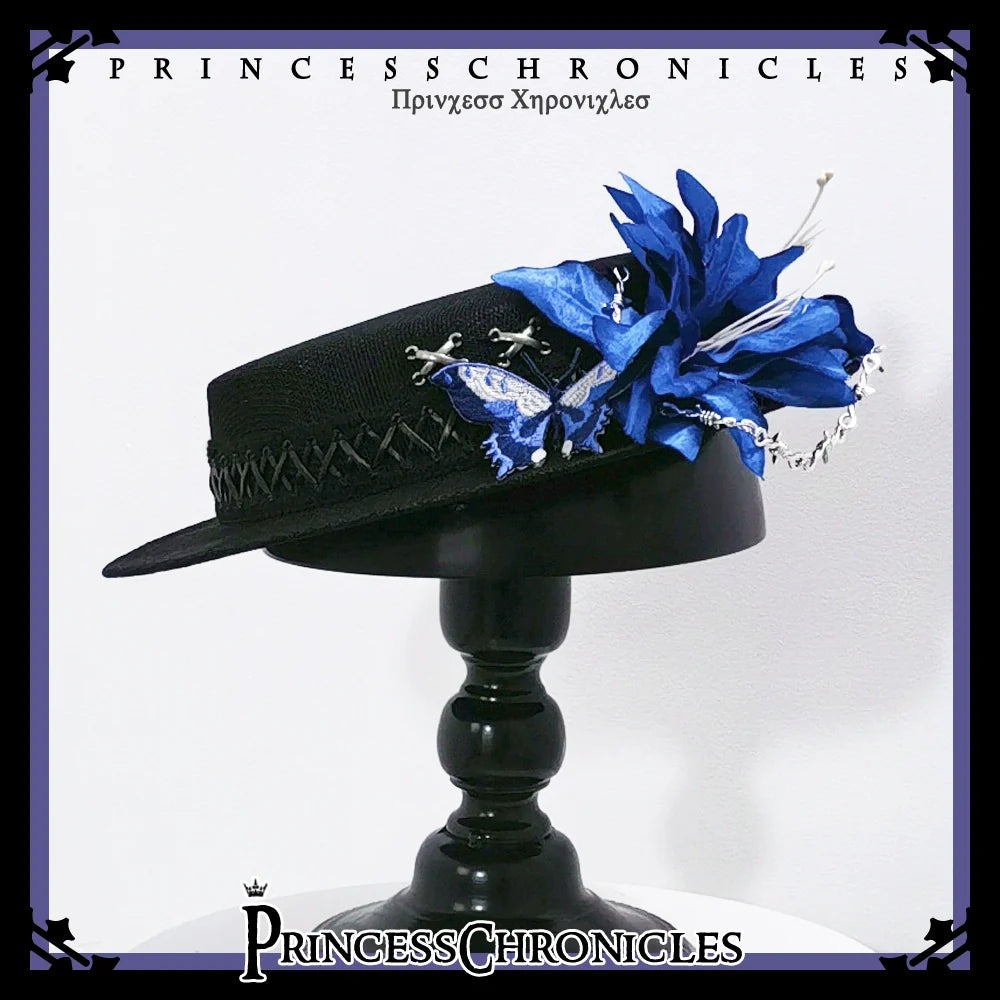 Princess Chronicles - Crimson Ash Zero - Gothic Lolita Hat Handmade Black Flat Cap Top Hat