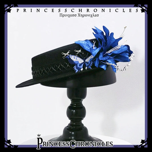 Princess Chronicles - Crimson Ash Zero - Gothic Lolita Hat Handmade Black Flat Cap Top Hat