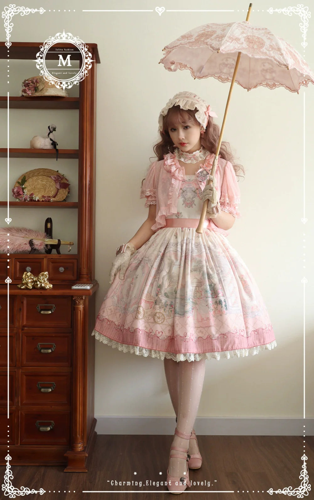 Moon River - Swan Lake Mirror - Pink Sweet Lolita Print JSK Dress
