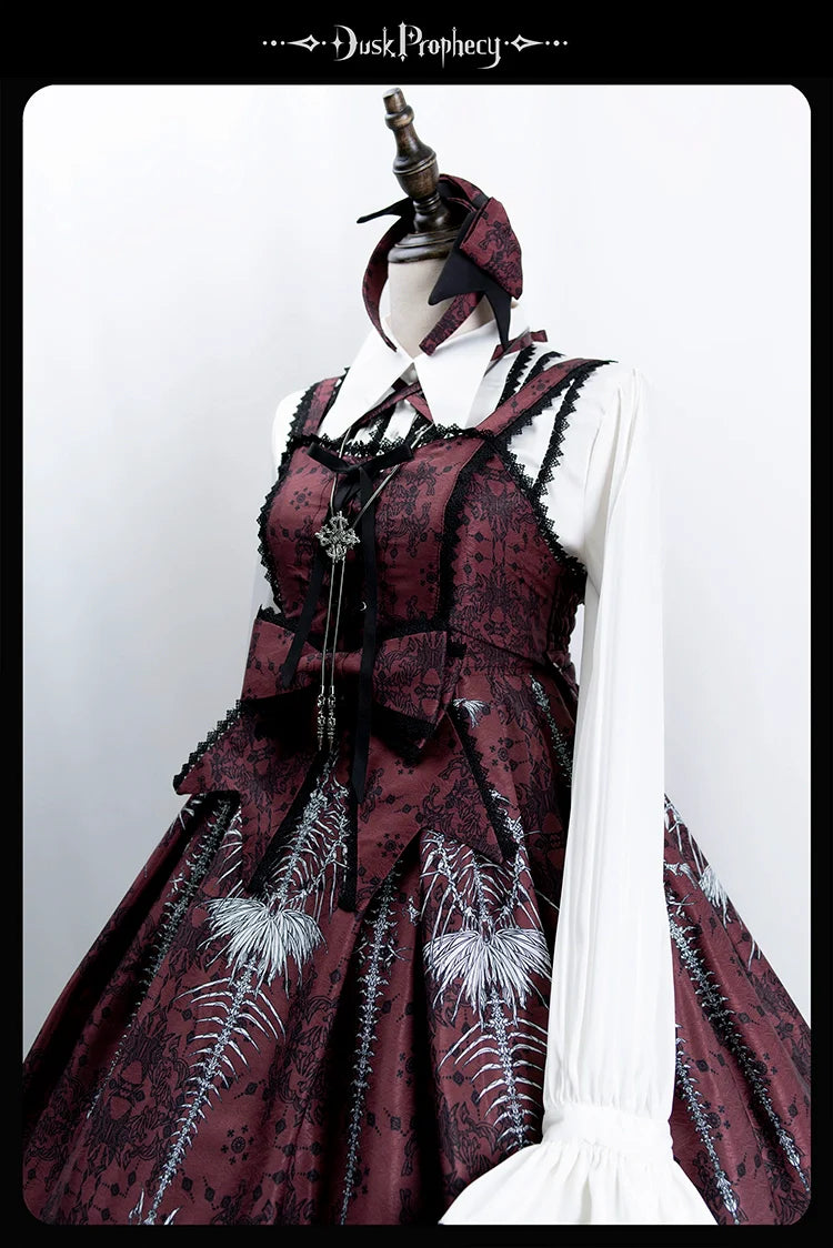 DuskProphecy - Coccyx - Elegant Lolita Dress High Waist Fishbone Print JSK Set