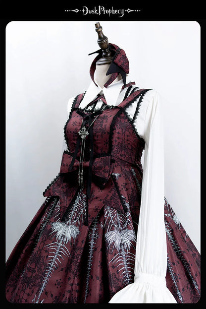 DuskProphecy - Coccyx - Elegant Lolita Dress High Waist Fishbone Print JSK Set