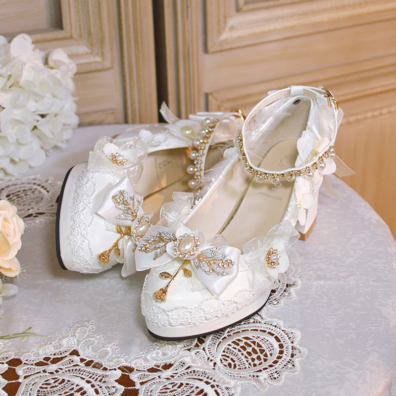 One Night - Wedding Lolita Floral Pointed Toe Heels