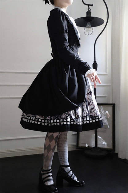 Little Bear - Gothic Lolita Black and White Striped JSK Set