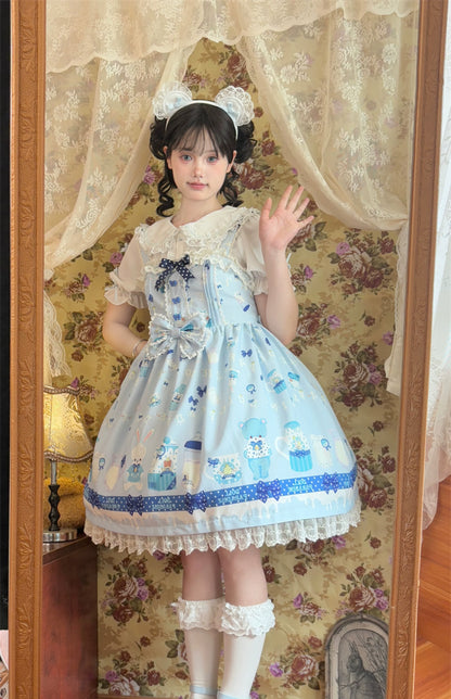 To Alice - Dear Dolls - Kawaii Lolita JSK Dress, Bear & Bunny Print