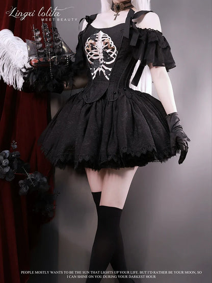 Lingxi Lolita - Bone island Gothic Lolita Corset Goth Blouse Skirt Set