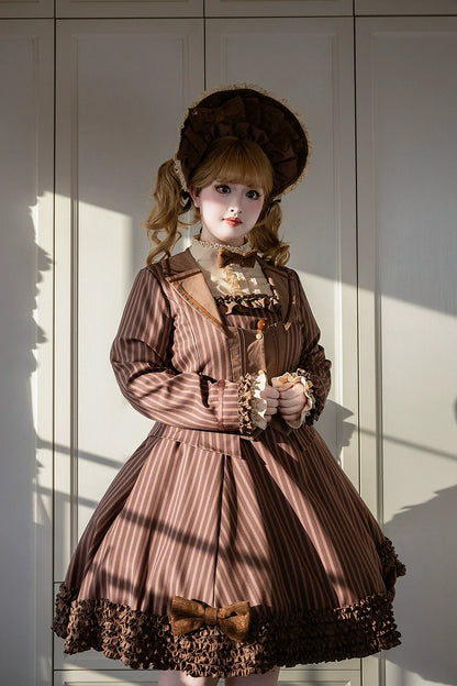 Miss Point - Classical Chocolate - Classic Lolita Jacket Elegant Striped Short Outwear
