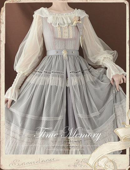 Time Memory - Layered Heart - Sheer Classic Shirt with Mutton Sleeves & Polka Dot