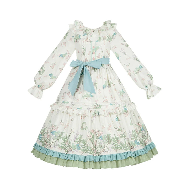 With PUJI - Oriole Time - Country Lolita JSK and OP Dress, Floral and Bird Print