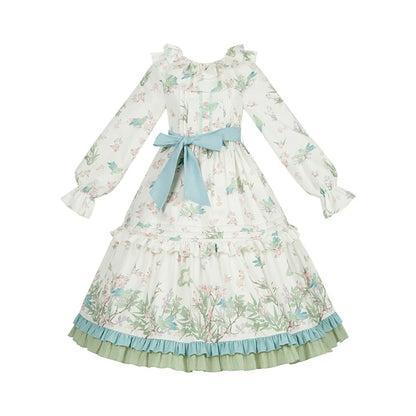 With PUJI - Oriole Time - Country Lolita JSK and OP Dress, Floral and Bird Print