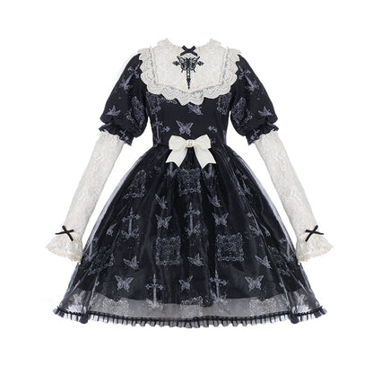 With PUJI - Gothic Butterfly Printing Embroidery Lolita OP