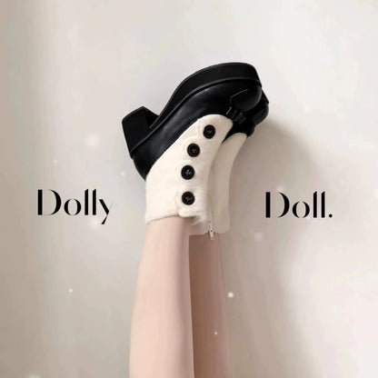 Dolly Doll - Winter Lolita Boots Fur Mary Jane Lolita Low Heel Shoes
