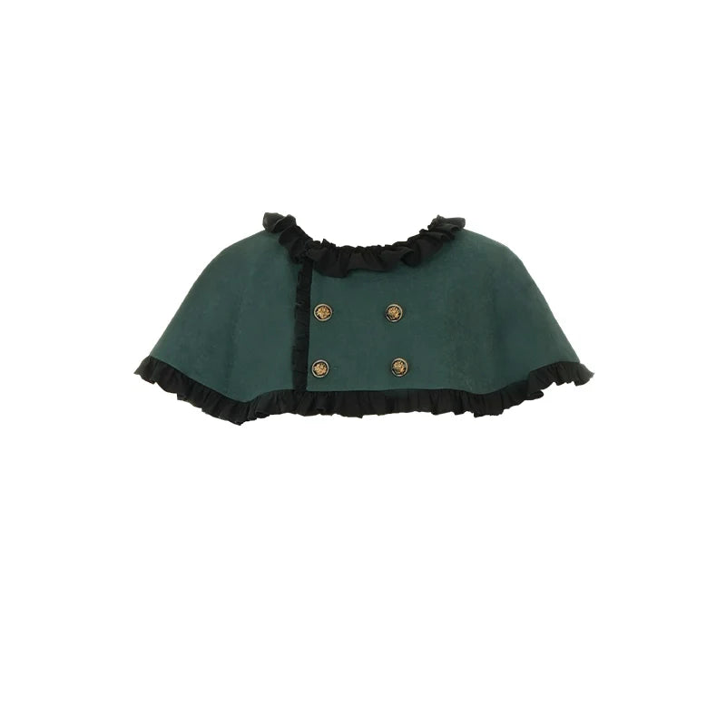 With PUJI - College of Potions - Elegantt Lolita OP Dress Black and Green Dress with Cape