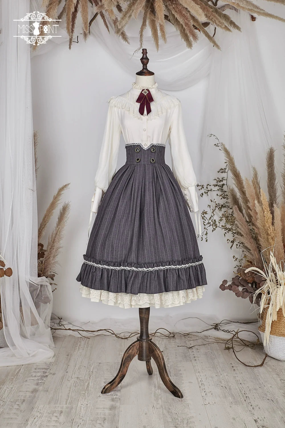 Miss Point - Rose Doll - Elegant Lolita Striped Fishbone Skirt