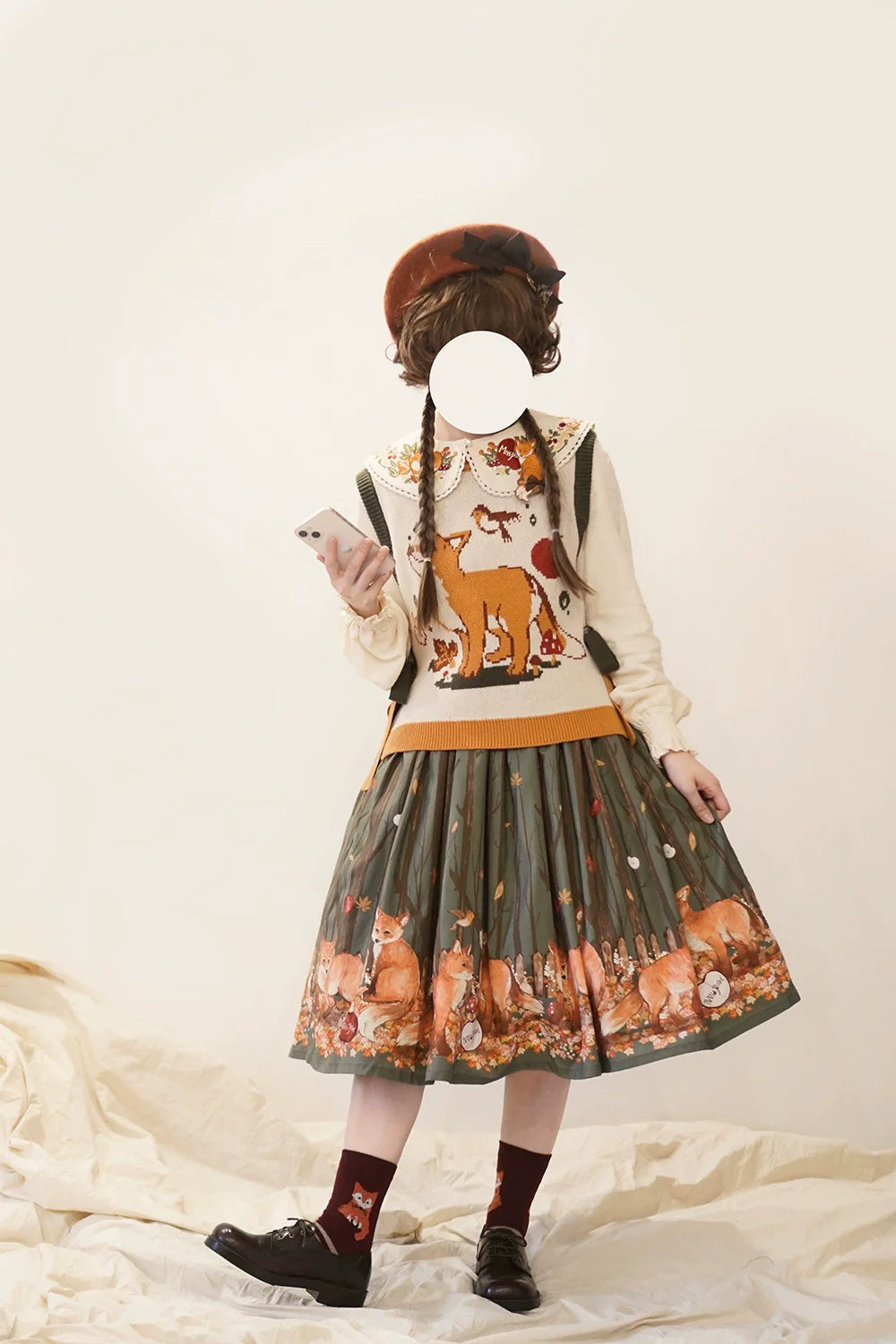 Miss Point - Chubby Fox in the Forest - Kawaii Lolita Vest Customized Lolita Sweater
