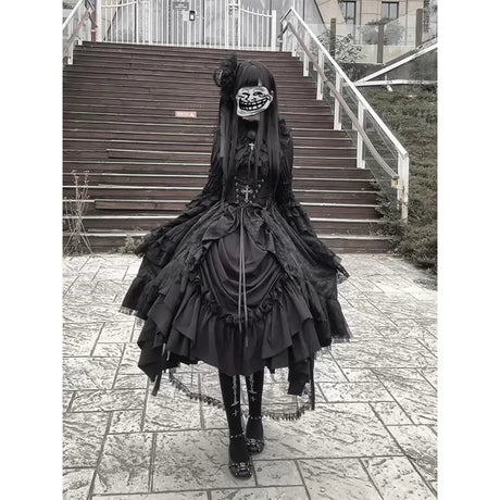 FOXTROT - Black Mist Beloved - Corset Gothic Lolita SK, Shirt, Faux Leather Cage Overlay