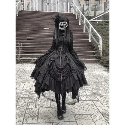 FOXTROT - Black Mist Beloved - Corset Gothic Lolita SK, Shirt, Faux Leather Cage Overlay