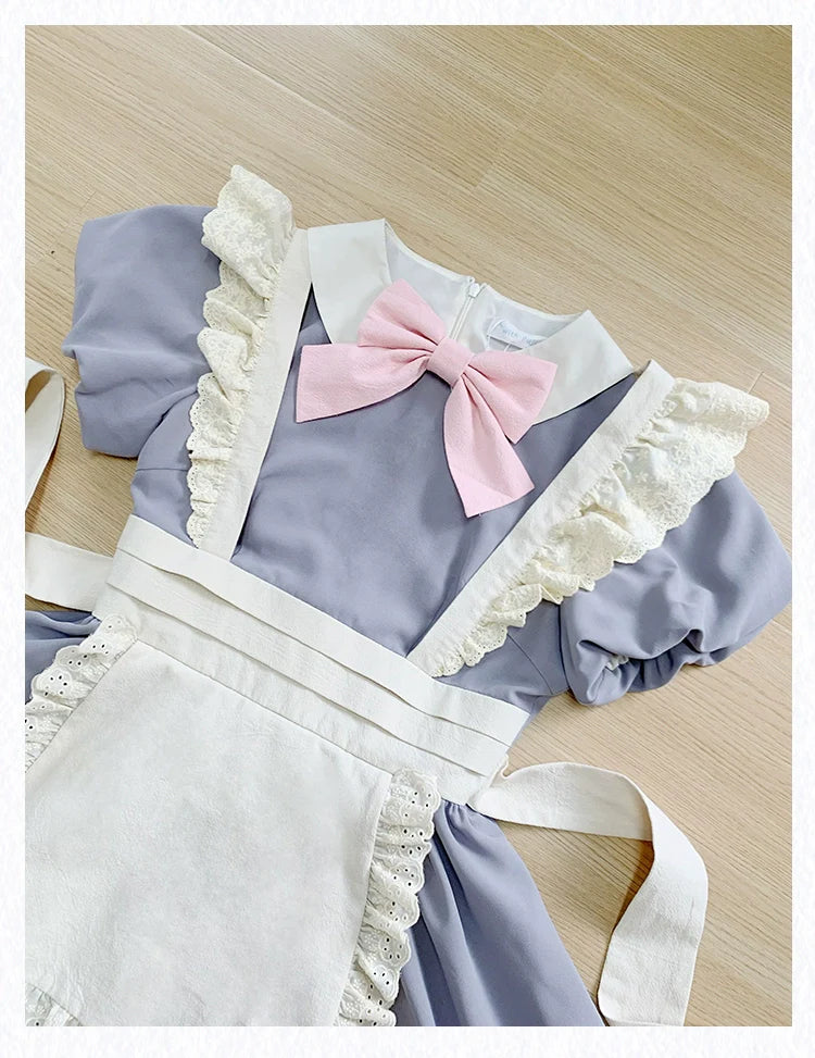 With PUJI - KissKiss - Maid Lolita OP Dress Pleated Lace Multicolor Dress