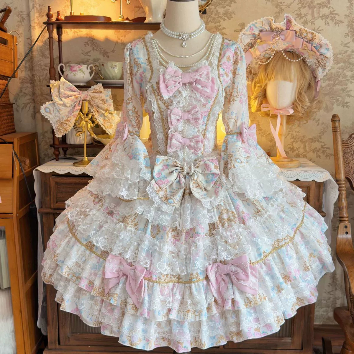Hanguliang - Candlelight Sonata - Sweet Lolita Long Sleeve OP, Tiered Ruffles