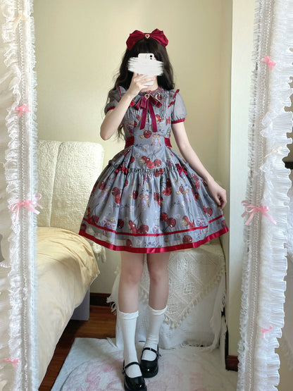 Gloaming - Sweet Lolita Cherry print Short Sleeve OP and SK Set