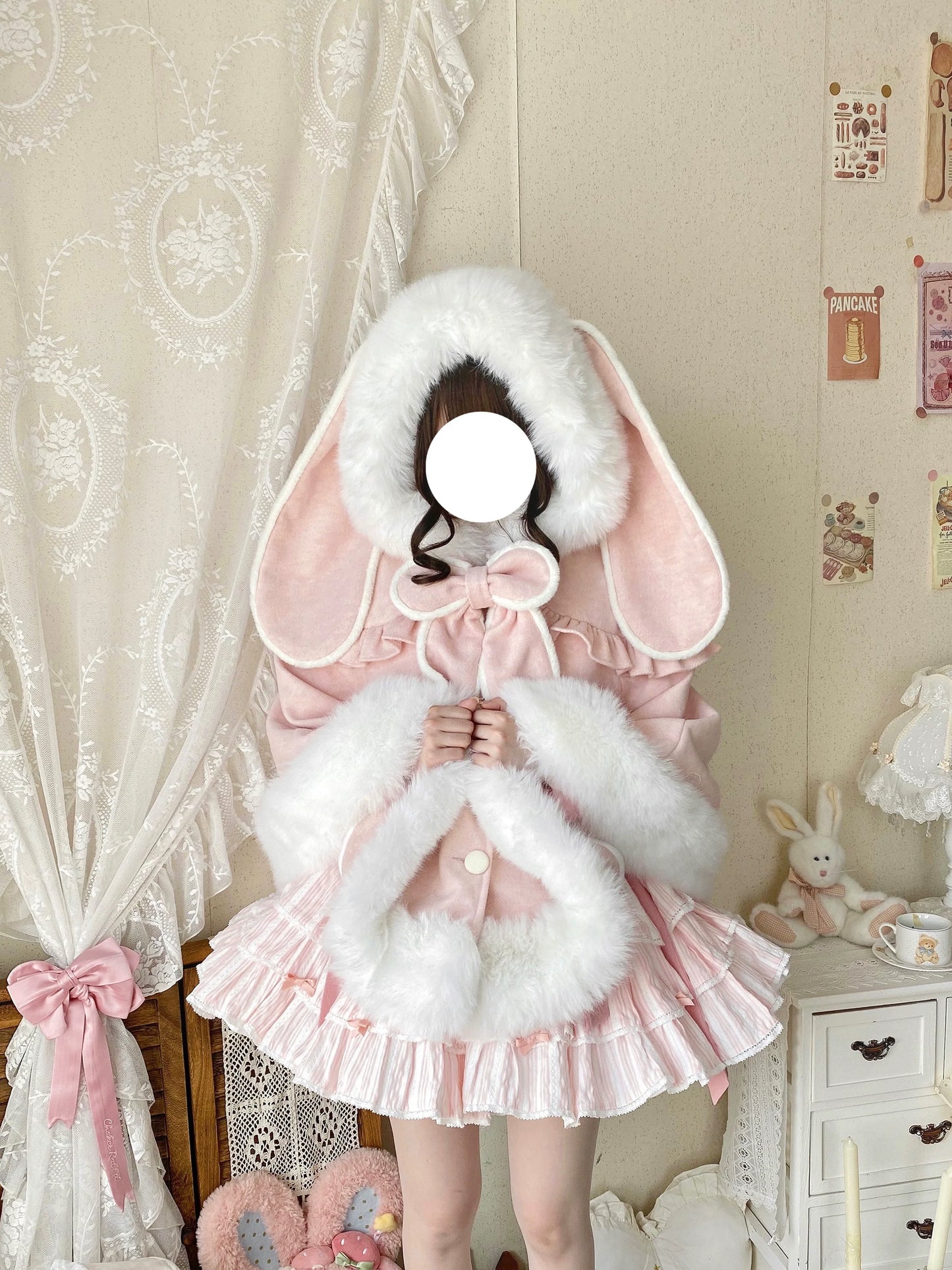 Qianmu - Lop Bunny - Kawaii Lolita Plush Hooded Cape