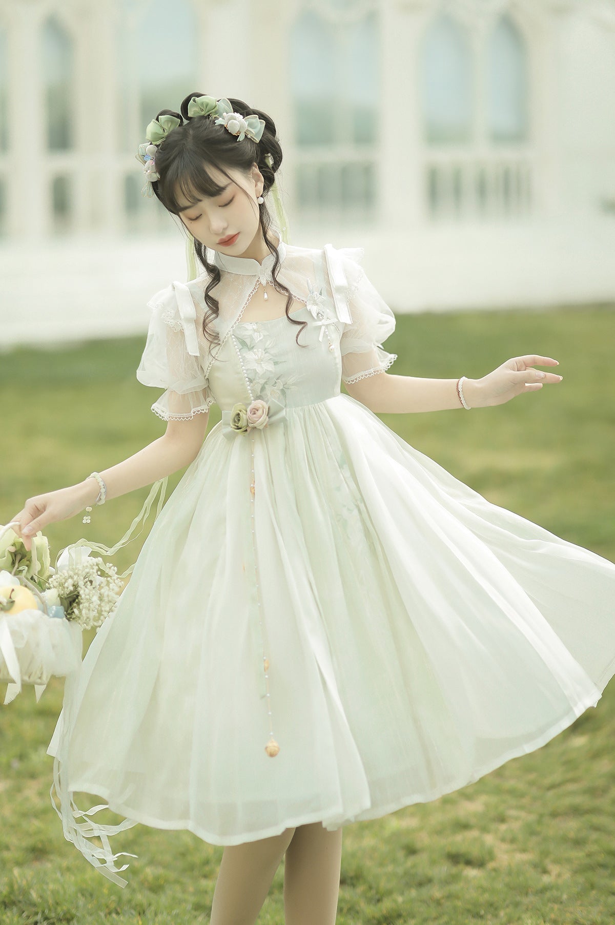 Cornfield Lolita - Wind Singing Lily - Qi Lolita Embroidered Dress Suit