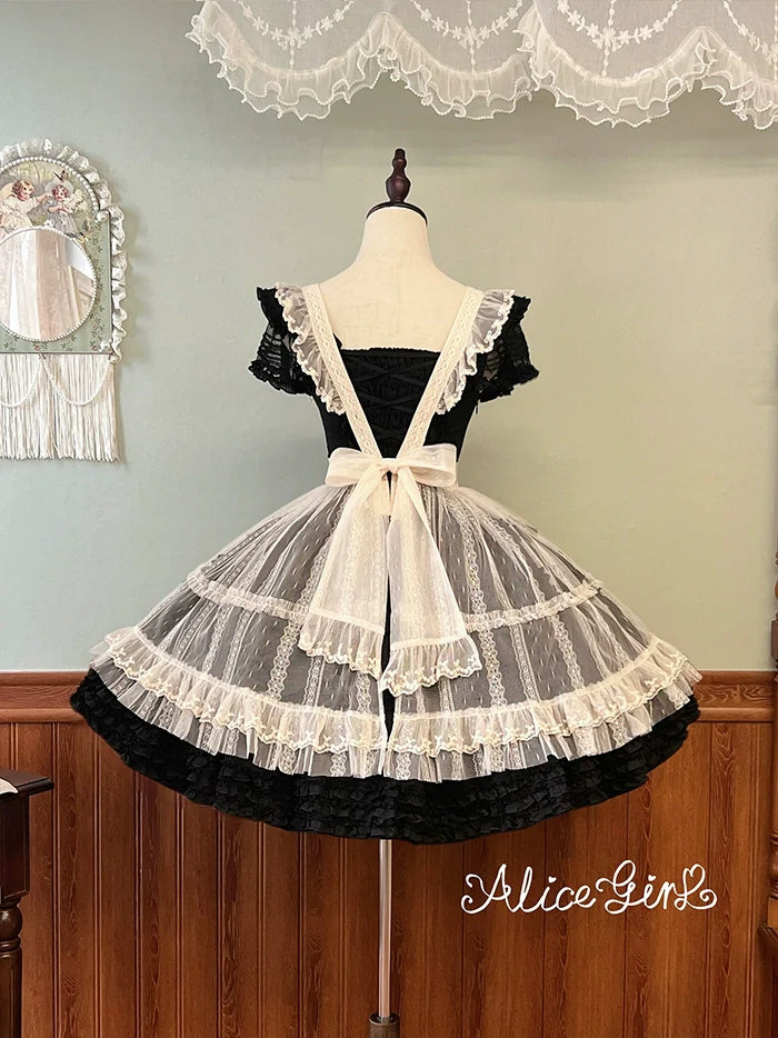 Alice Girl - Elegant Lolita Embroidered Apron with Adjustable Strap