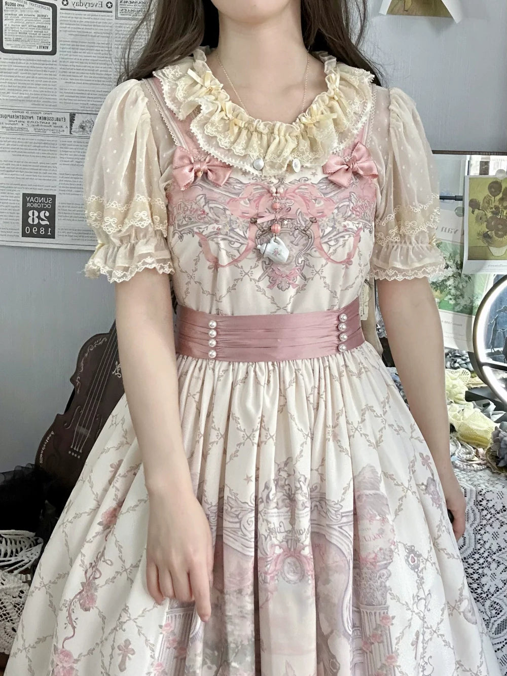 Moon River - Swan Lake Mirror - Pink Sweet Lolita Print JSK Dress