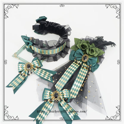 Fox Cherry - Green Lattice Rabbit Ear Bow Lolita Hat Headdress