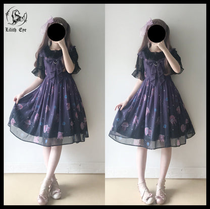 LilithEye - Jellyfish Meteor - Chiffon Fairy Jellyfish Printed Lolita JSK