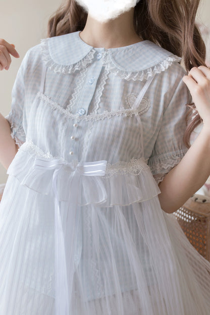 MIST - Kawaii Lolita Plaid Blouse With Cat Ear Peter Pan Collar