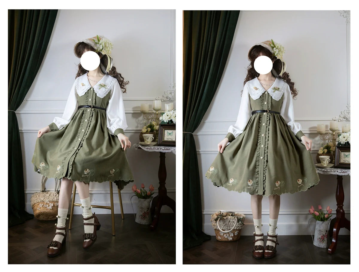 EESSILY - Window Rose - Classic Lolita OP Front Buttoned Embroidery Lolita Dress