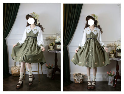 EESSILY - Window Rose - Classic Lolita OP Front Buttoned Embroidery Lolita Dress
