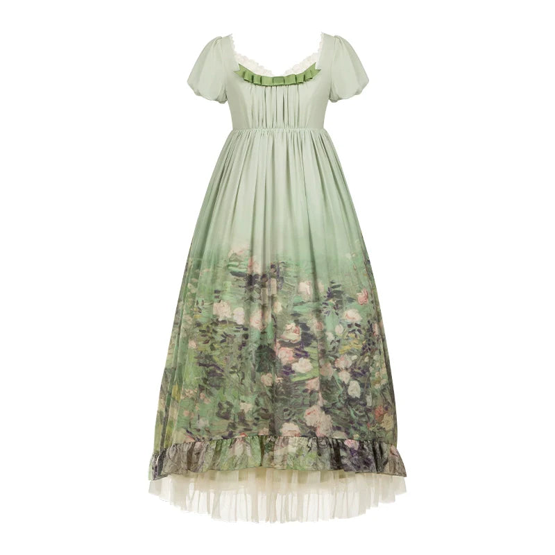 With PUJI - Blooming Rose - Chiffon Classic Lolita Dress Set Painting Styled OP & JSK